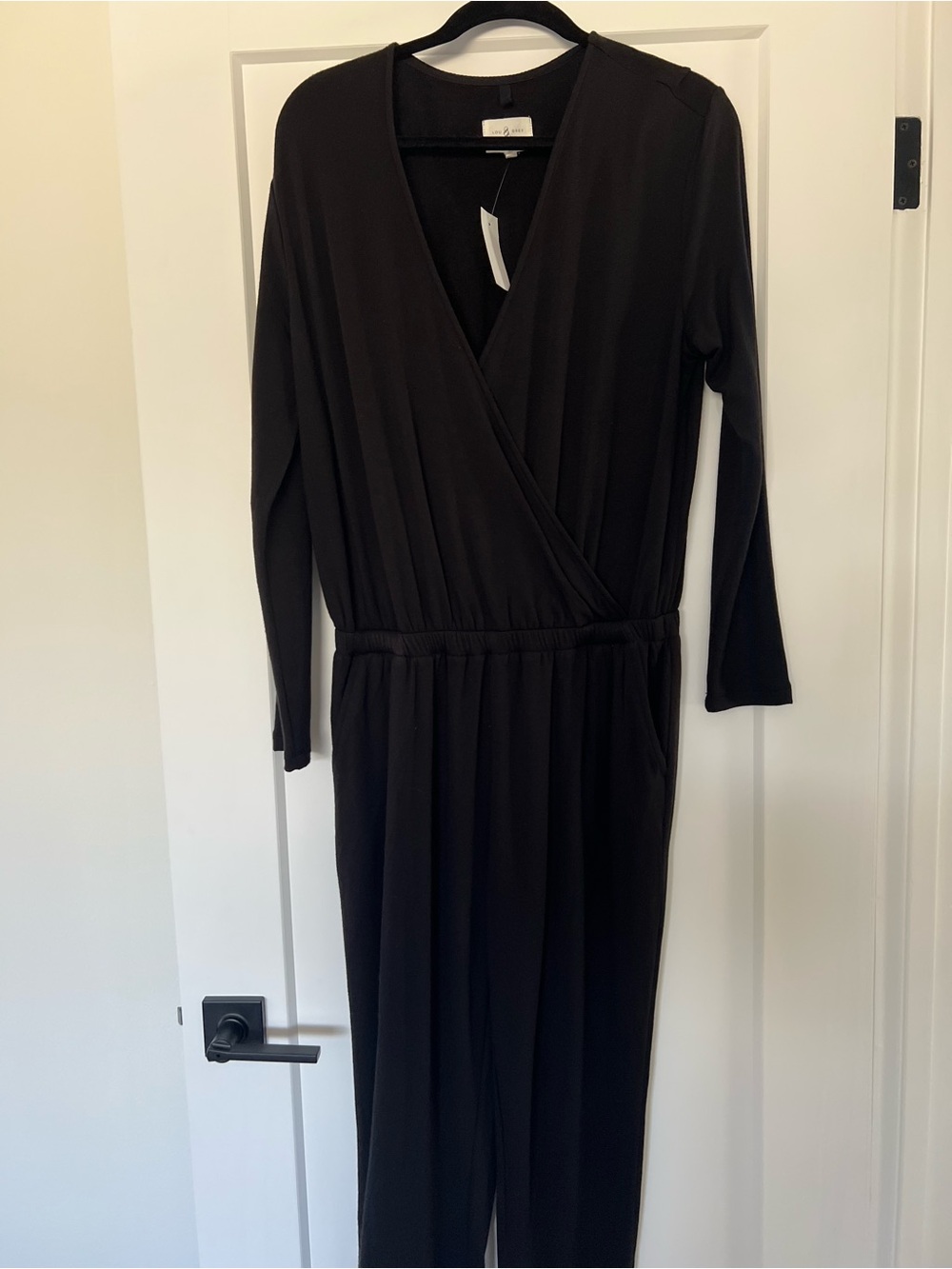Lou & Grey Black Long-Sleeve Wrap Jumpsuit